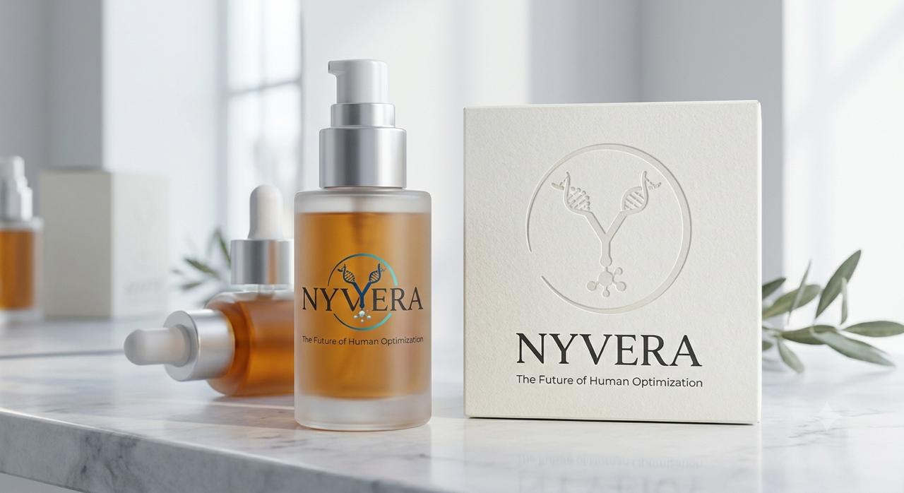Productos NYVERA — frasco, empaque y etiqueta premium